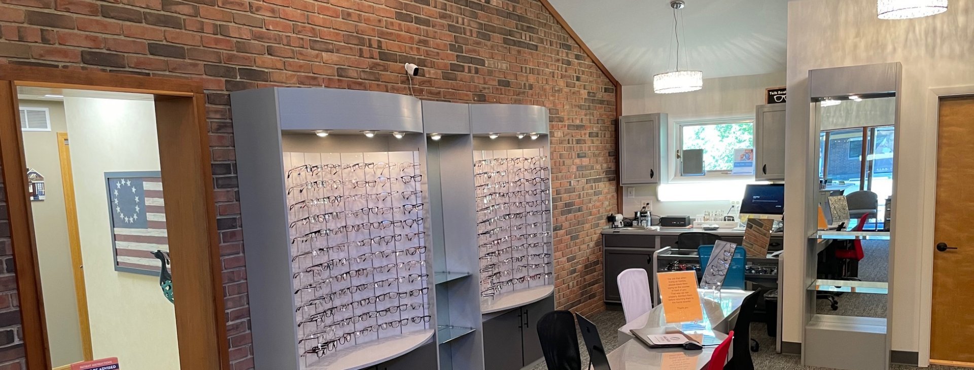 Glasses racks at Oxford Family Vision Care